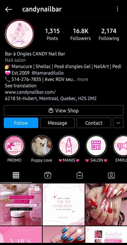 nail salon Instagram page