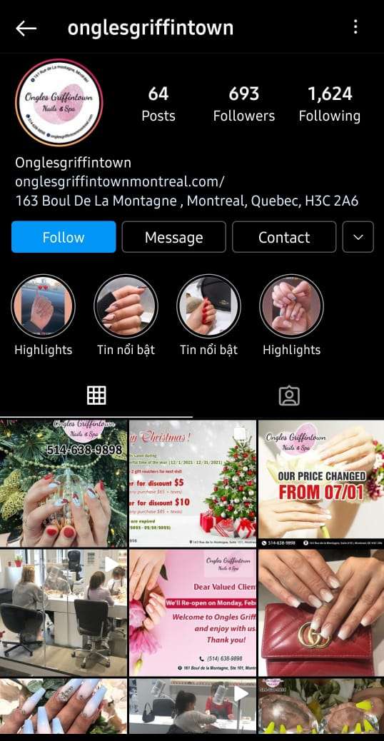 nail salon Instagram page