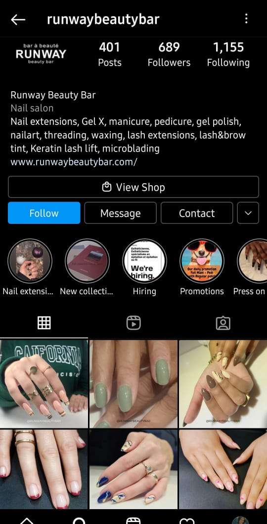nail salon Instagram page