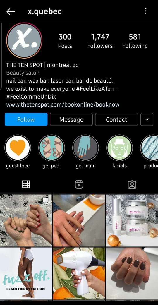 nail salon Instagram page