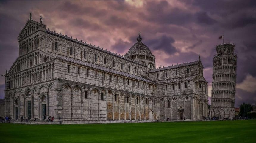 The Pisa standing with other monuments at the Cathedral Square