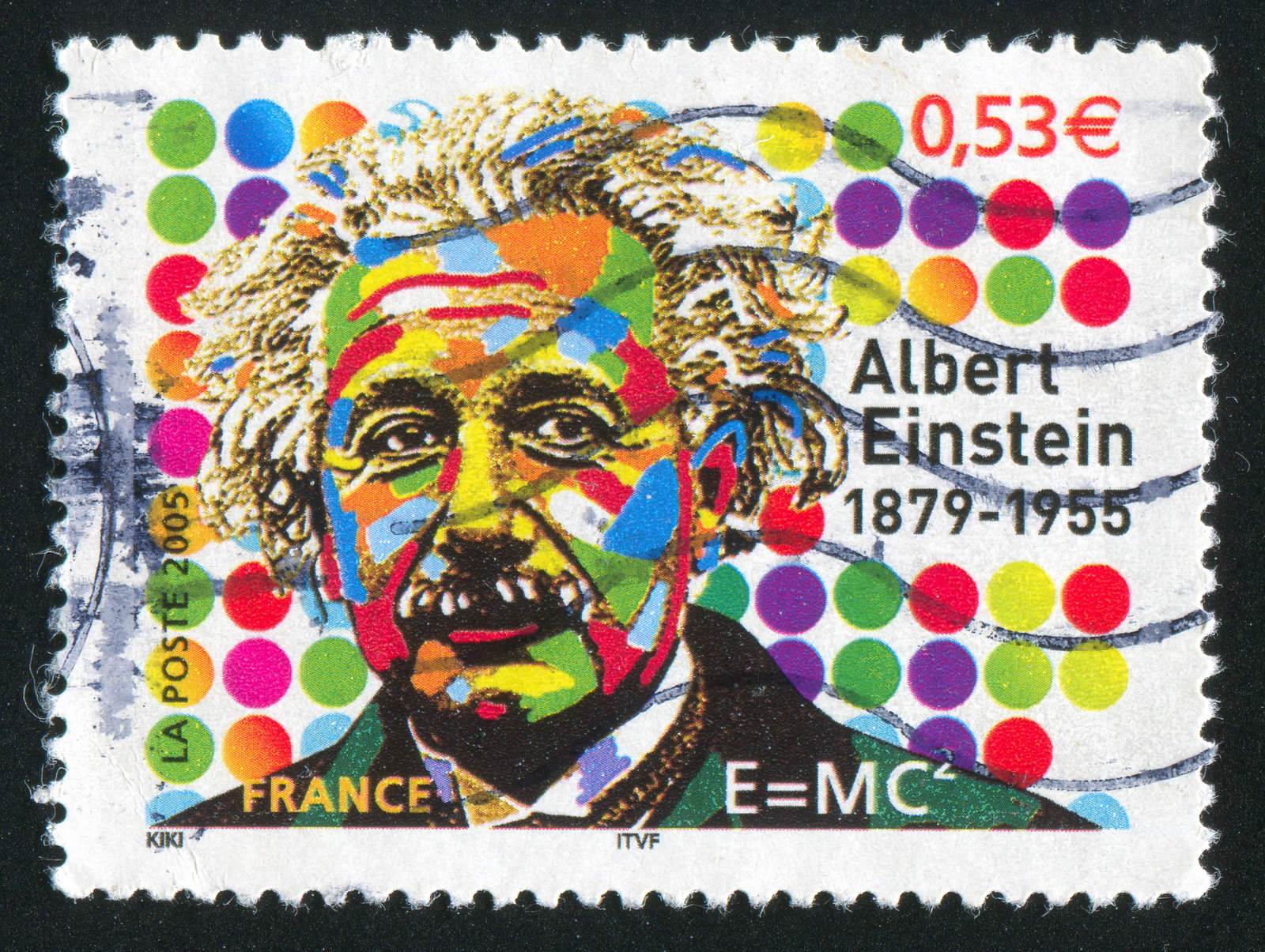 A stamp print that shows Albert Einstein's image. Albert Einstein is one of the famous people with autism.