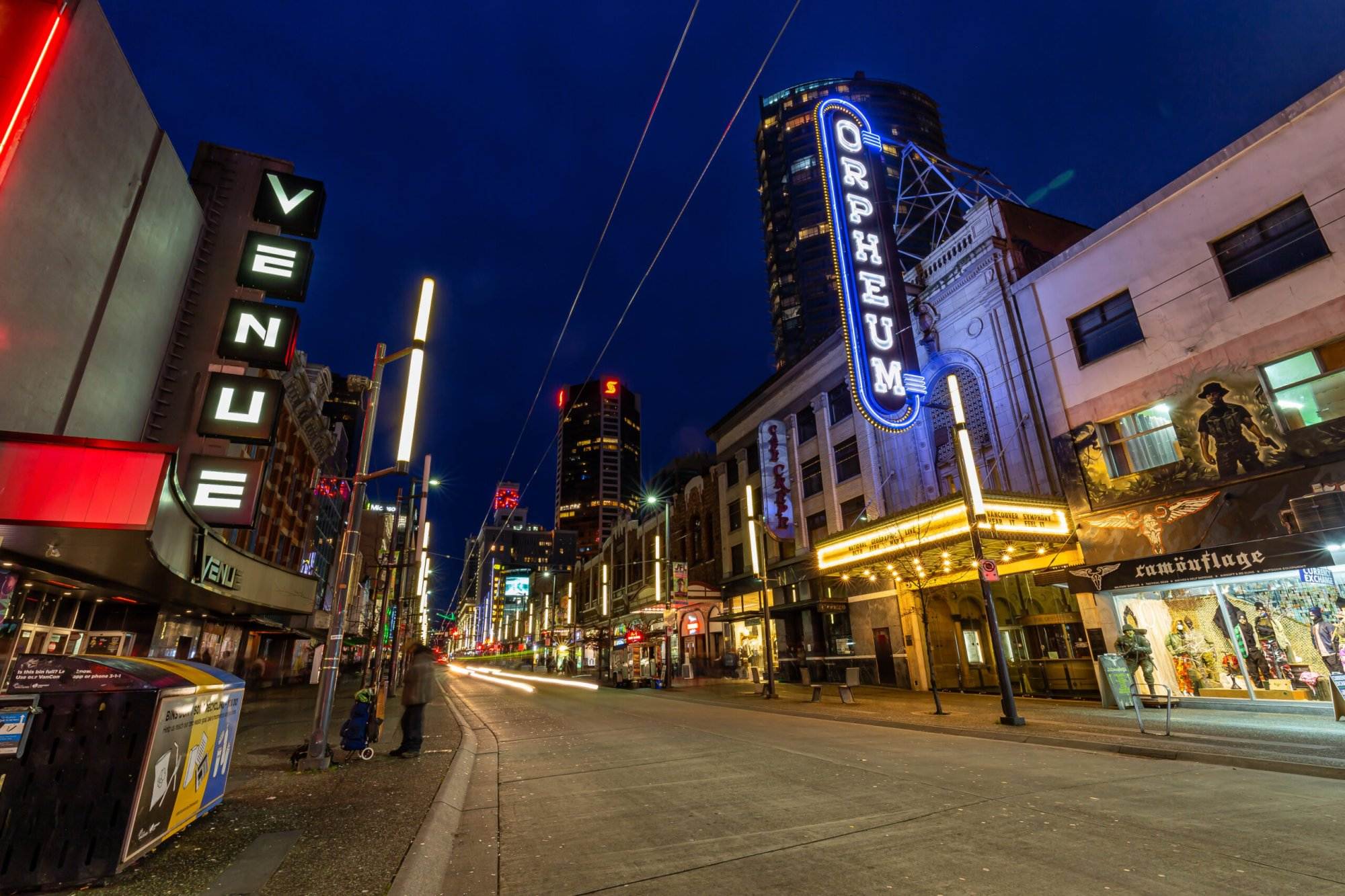 A view from the main street and the Venue nightclub is visible on the side in Vancouver.