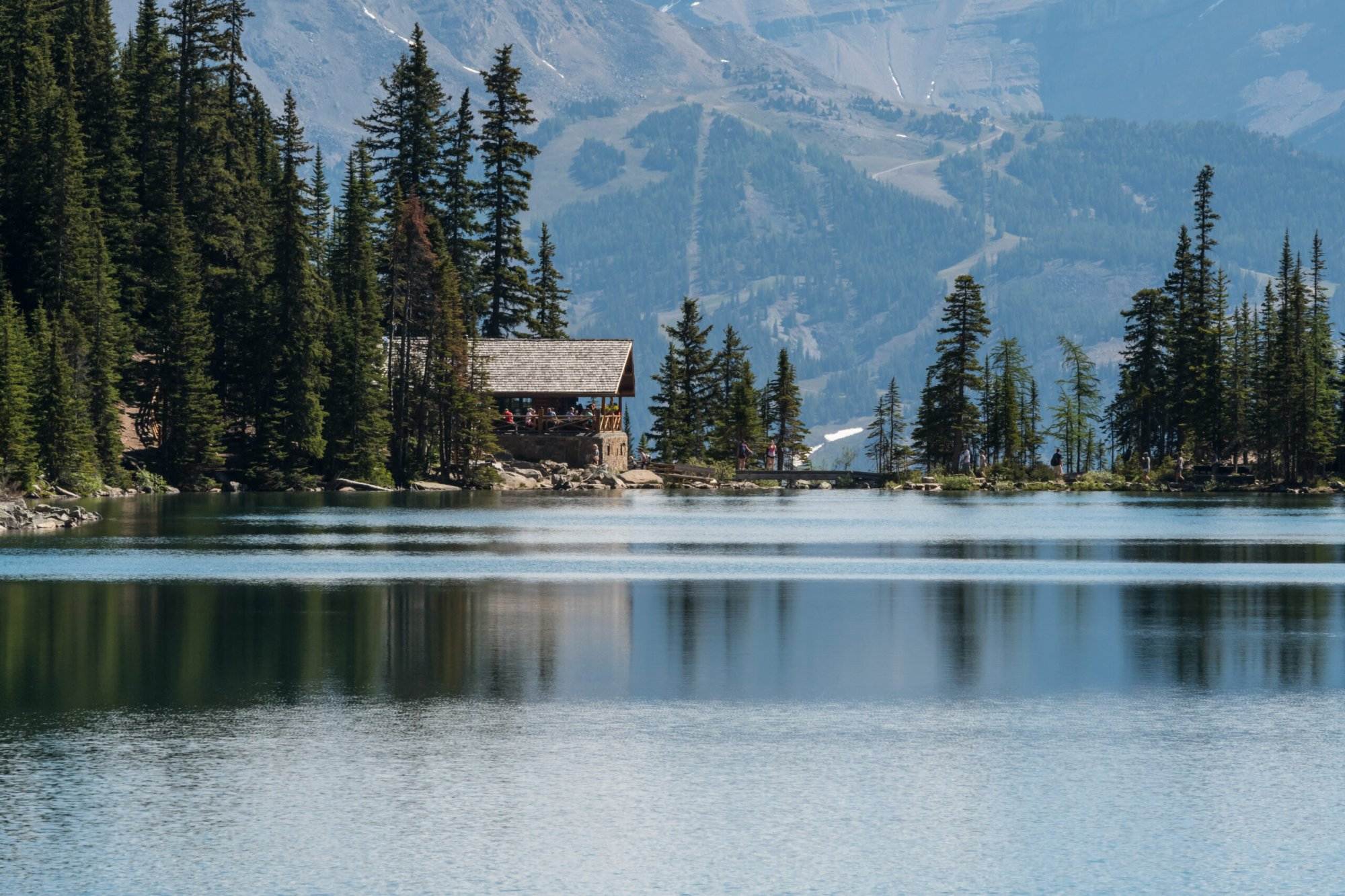 Lake Agnes Tea House across from its namesake lake in the Canadian Rockies