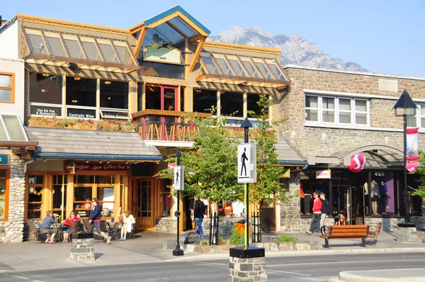 A view of Banff Avenue. Banff Avenue is the central shopping district in the town of Banff.