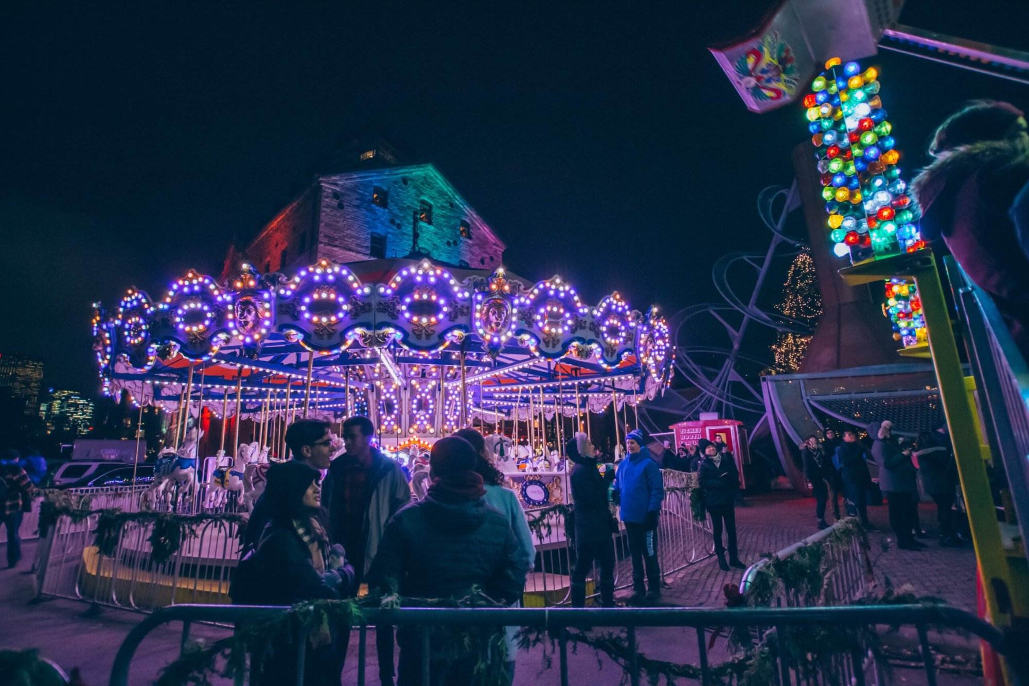 Rides and swings at the Toronto Christmas market