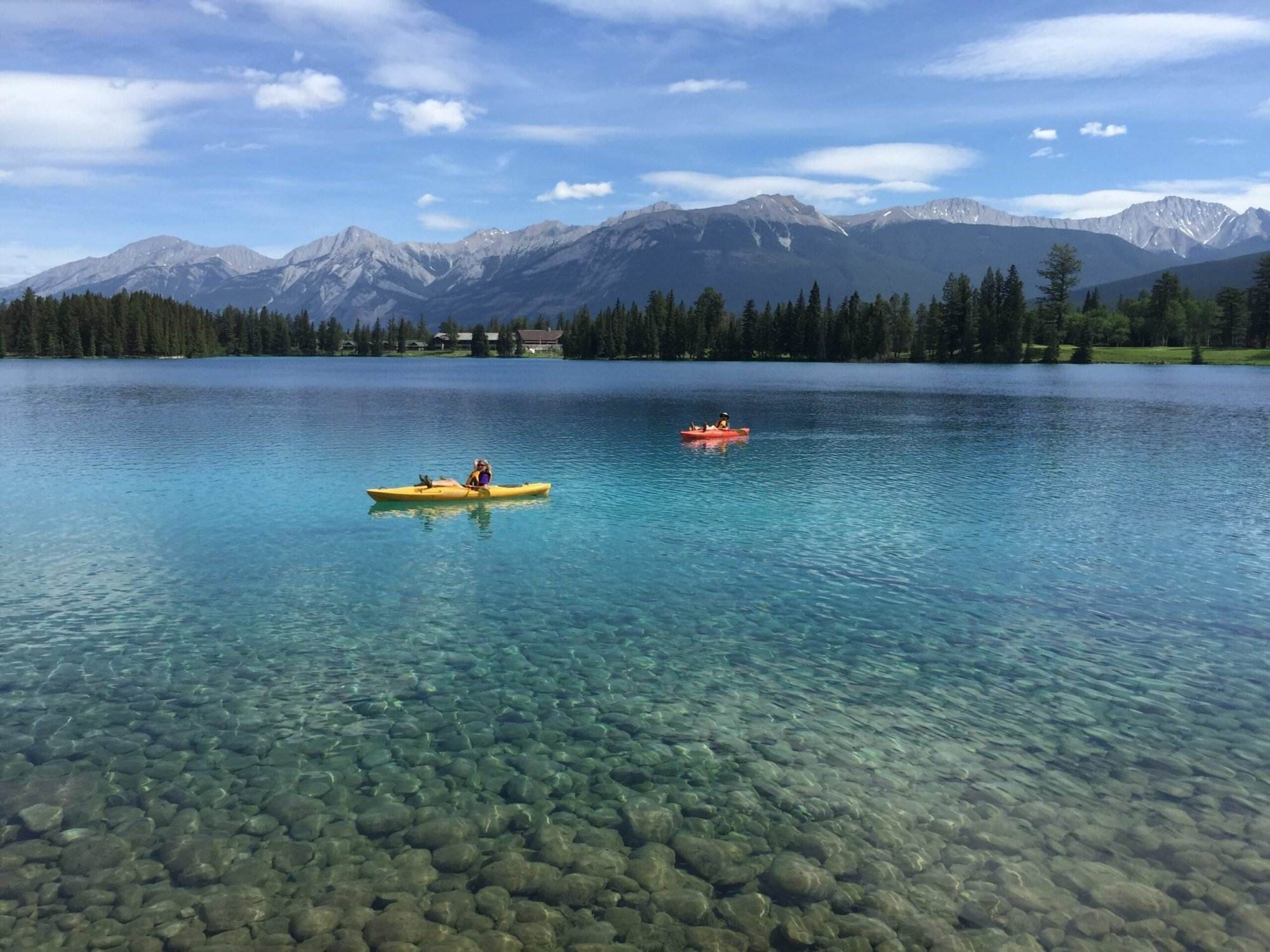 Few people boating in the lakes of Jasper National Park. 
