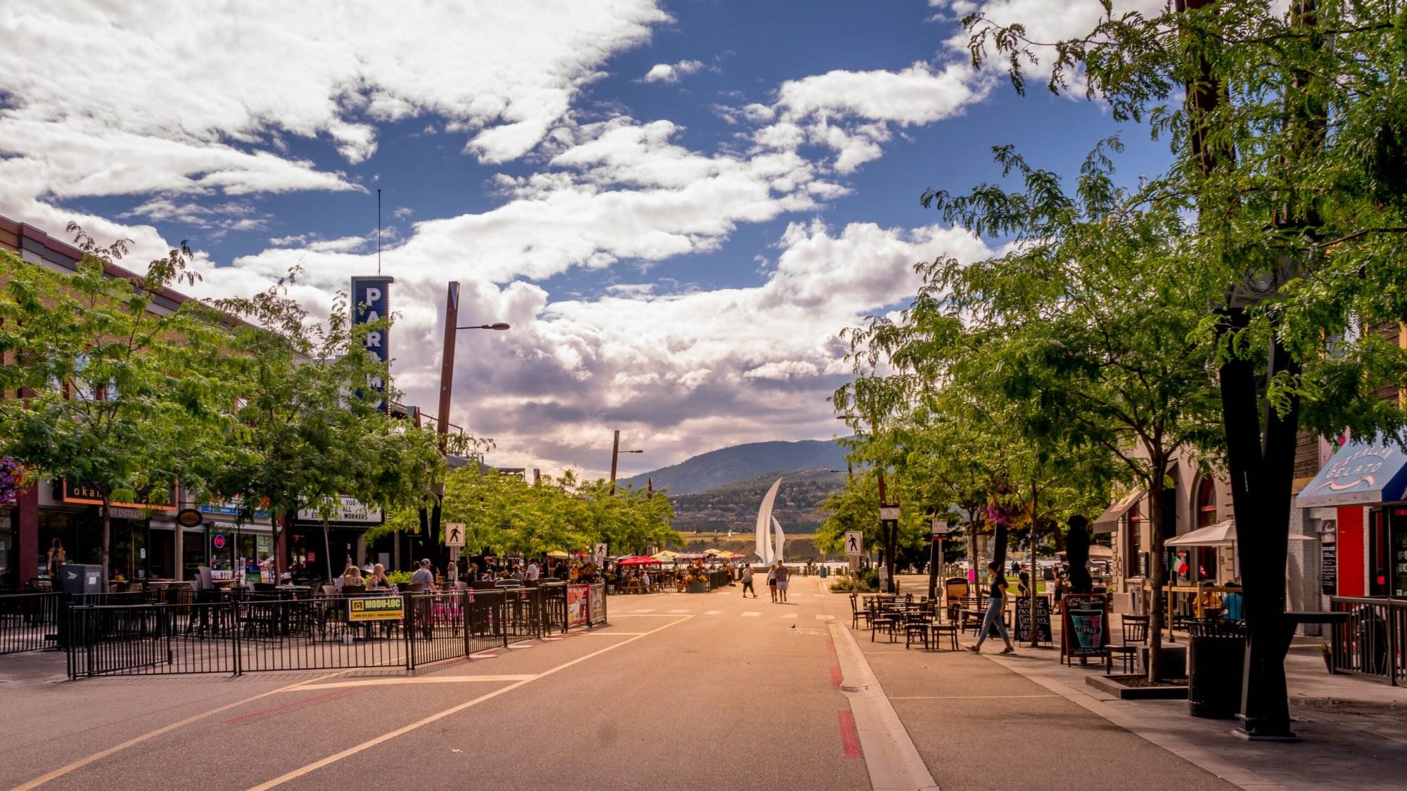 Restaurant Patios lining the famous Bernard Avenue in downtown Kelowna.