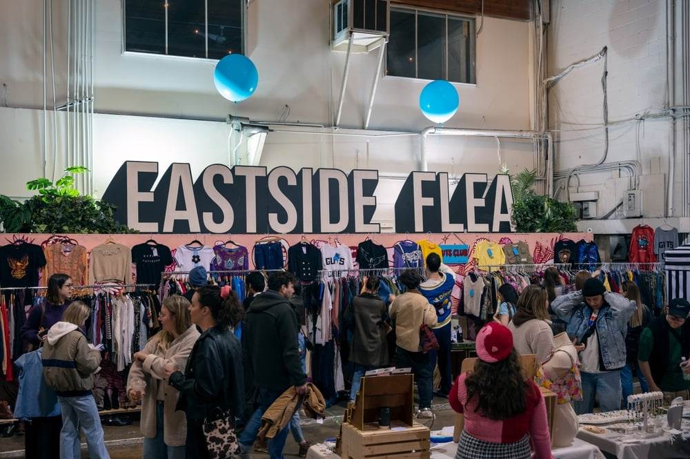 A view of people shopping in the East Side Flea Market, Vancouver.