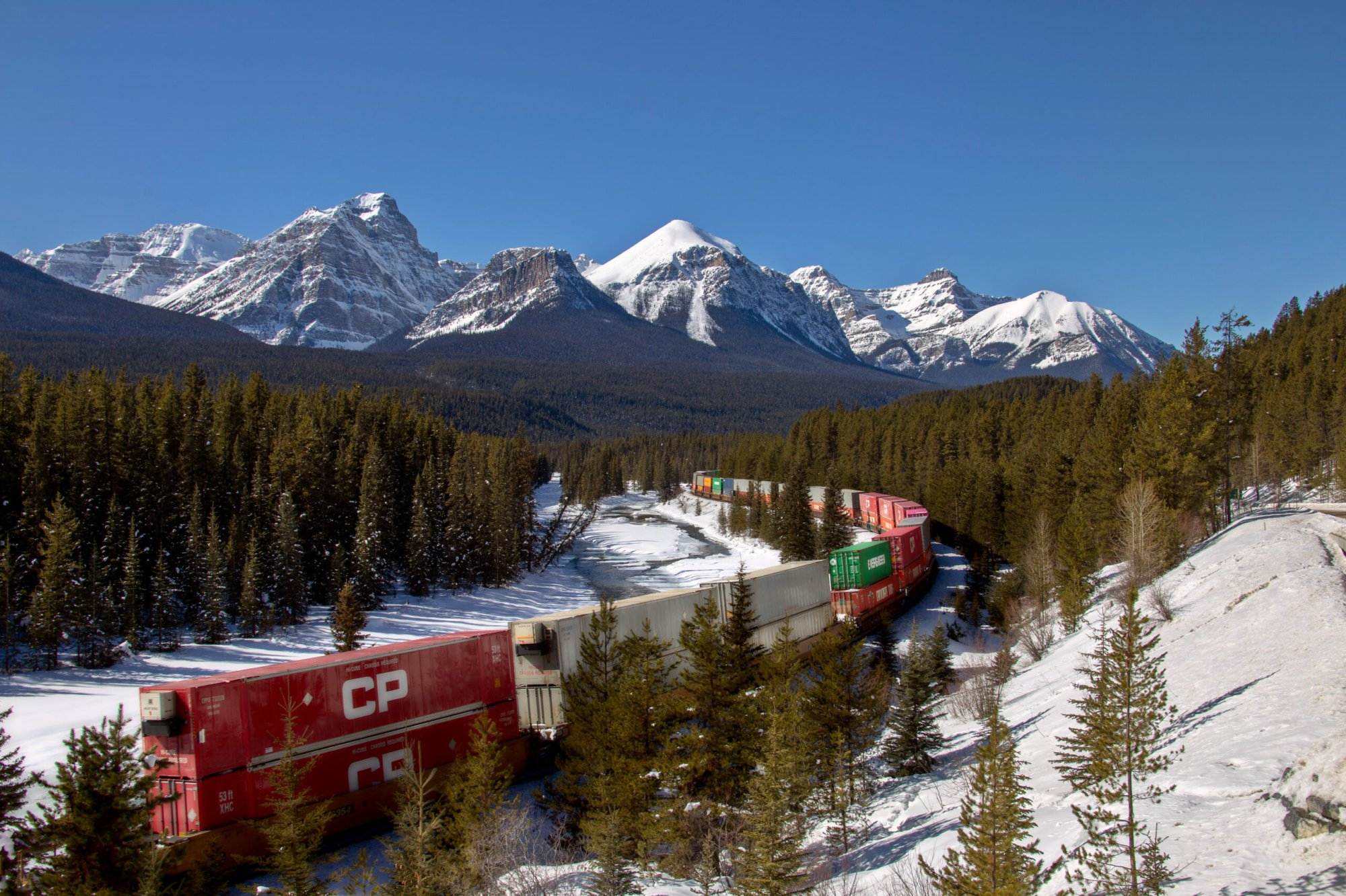 Lake Louise Rocky Mountains Train Tracks Morants Curve Canada