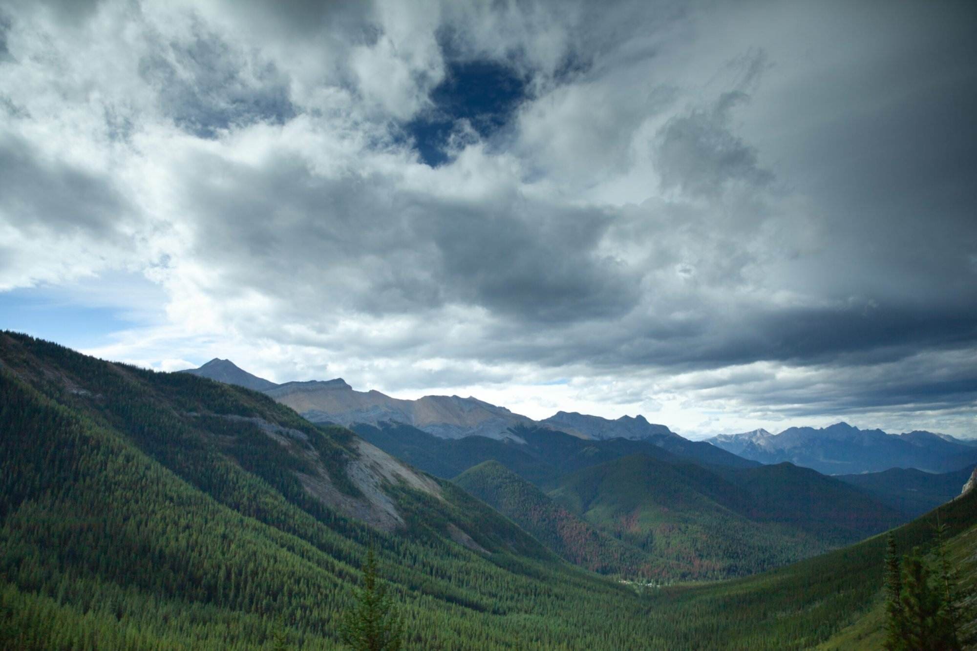Sulphur Skyline Trailhead and mountains in Jasper National Park, Canadian Rockies, Alberta