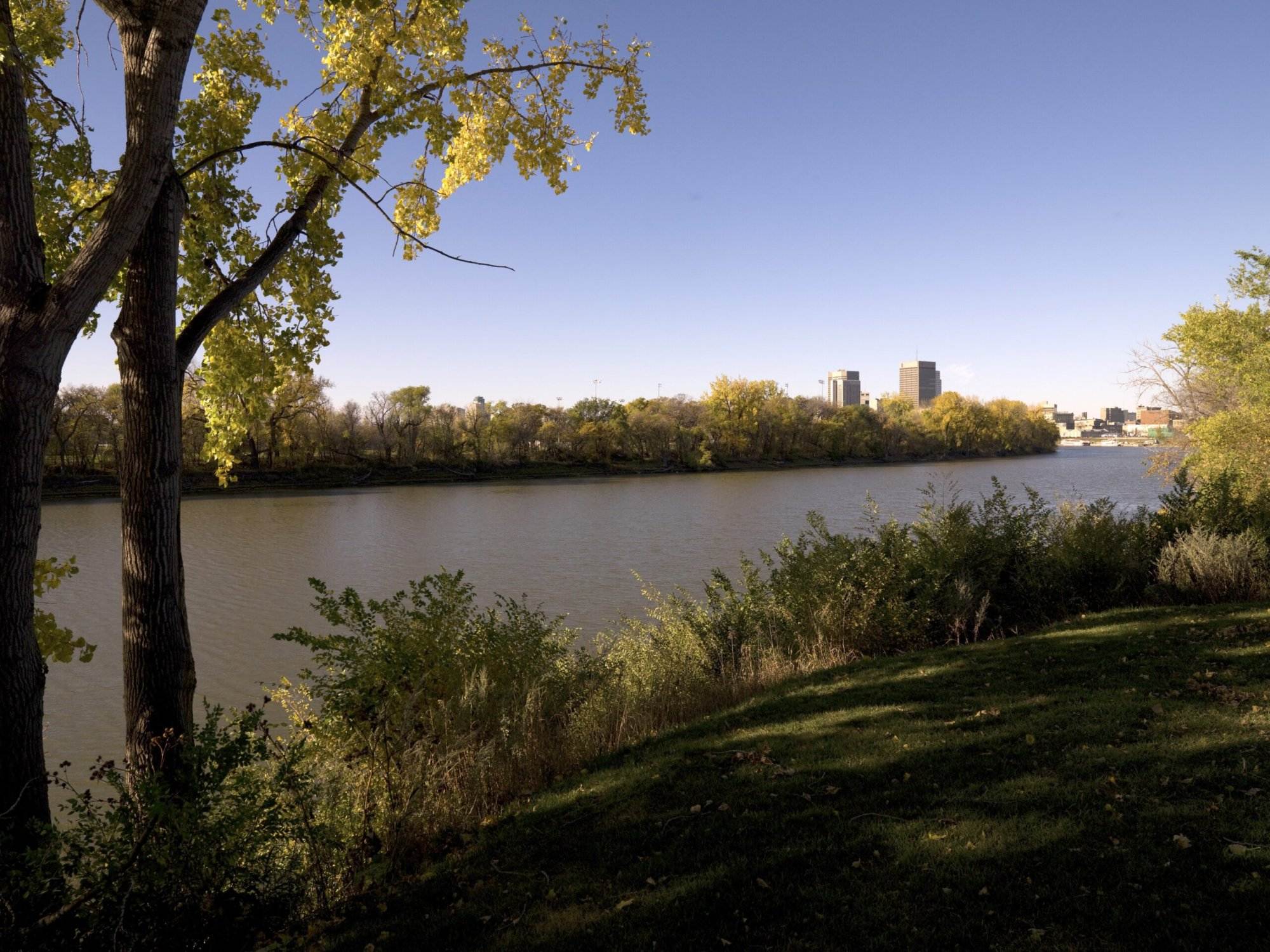 A view of a river in Winnipeg.