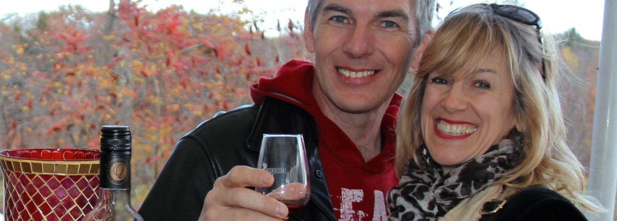 A couple enjoying wine together at the Muskoka Lakes Farm & Winery 