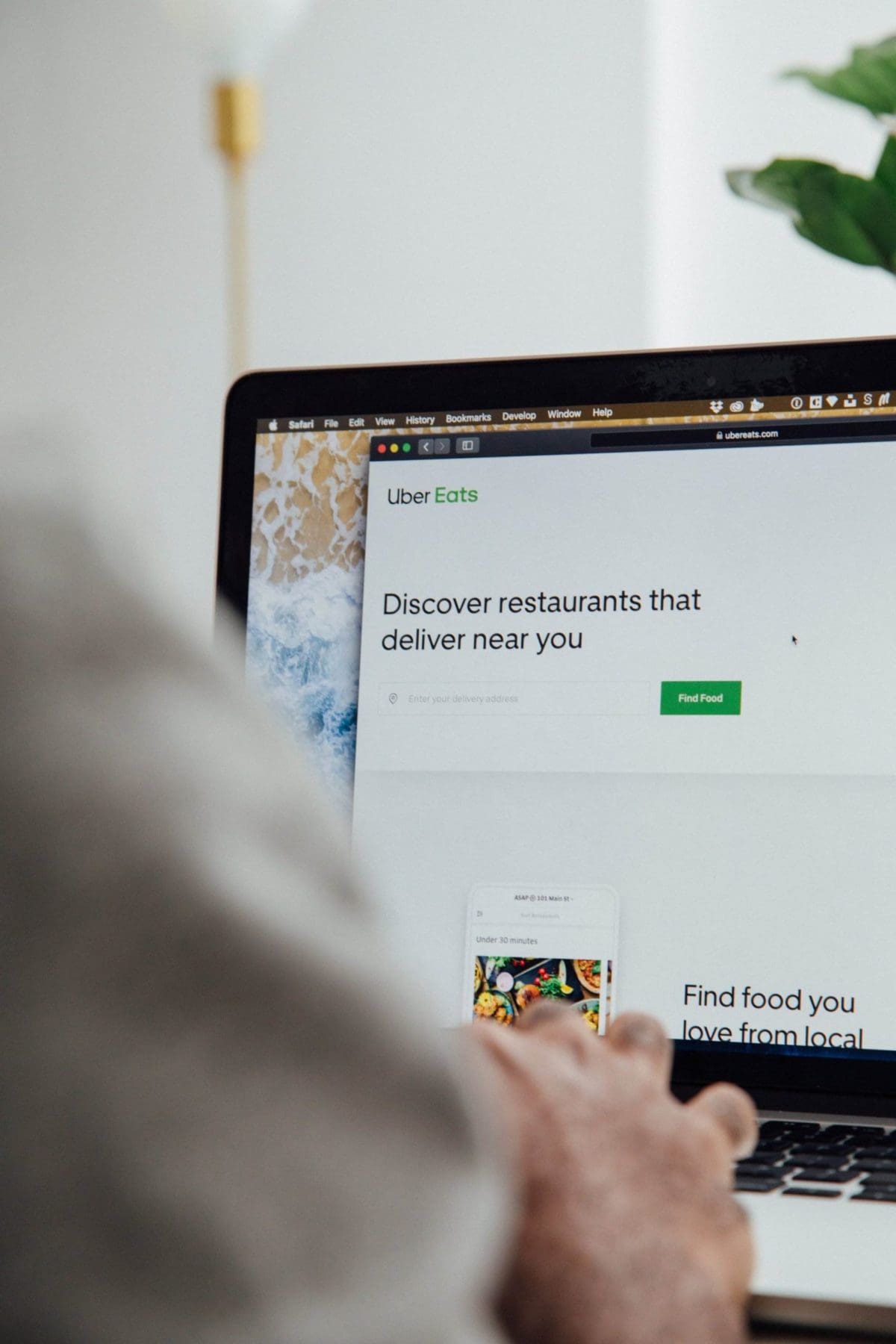 A person opened the Uber Eats website to delete Uber Eats account.