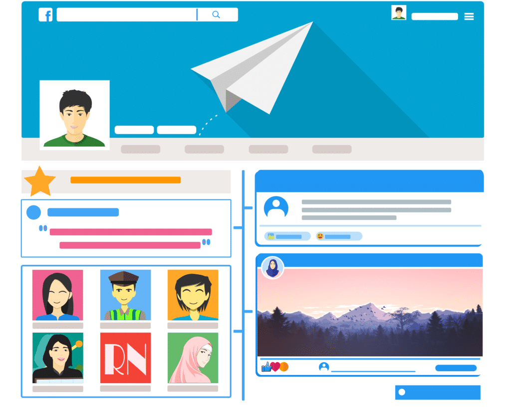 Vector art of a profile page on social media.