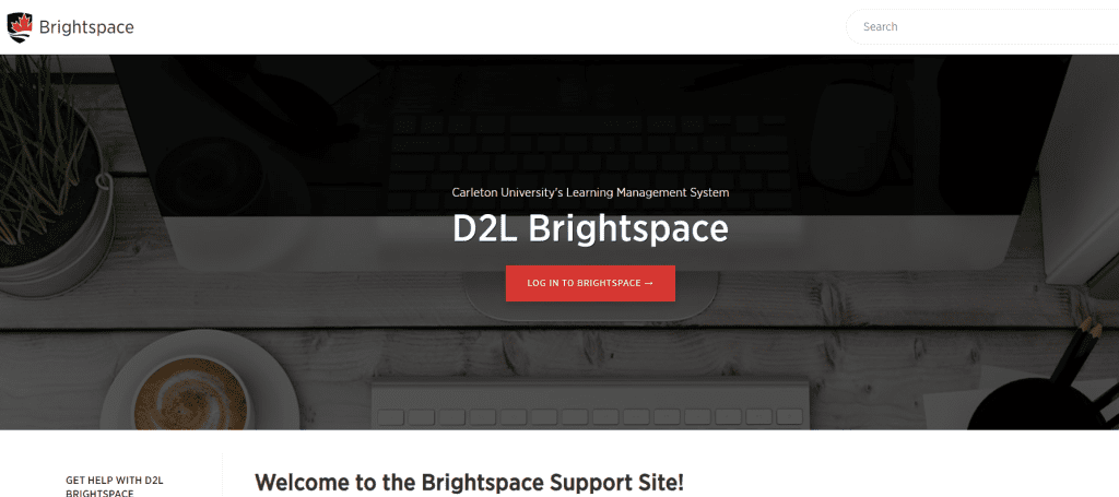 A screenshot of the page on the official website of Carleton University with Brightspace.