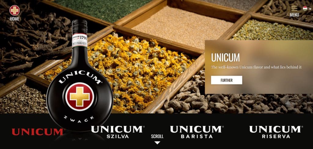 Screenshot taken from the Official Website of Unicum Liqueur