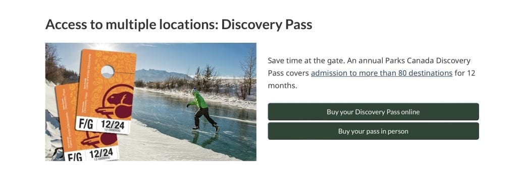 Annual Parks Canada pass from the Government of Canada website.
