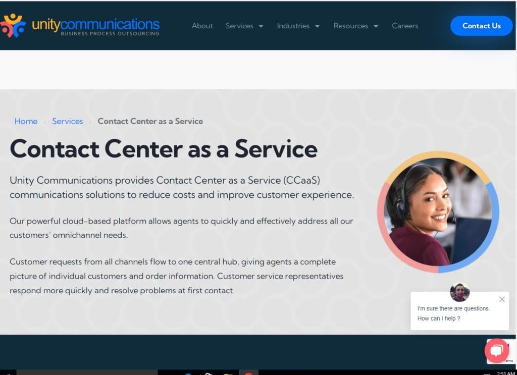 screenshot from unity communications