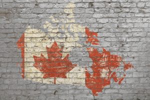 Canada flag and map on wall