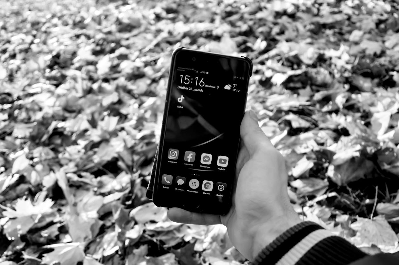Black and white picture of mobile phone